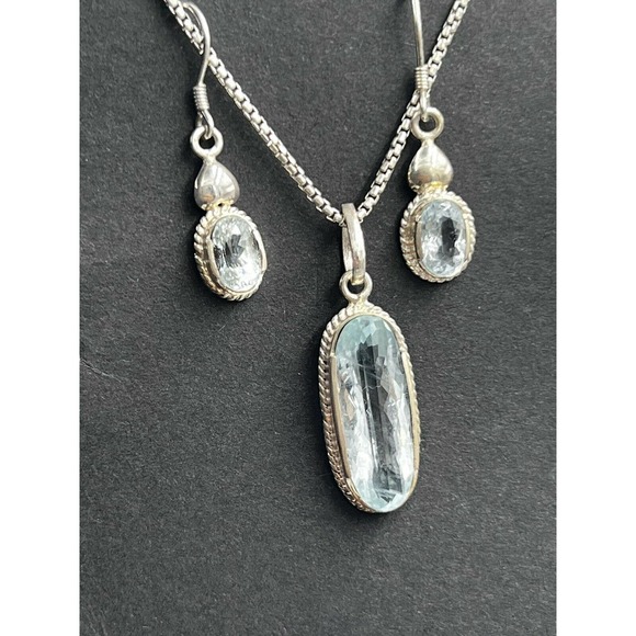 Aquamarine jewelry set Handmad 925 Starling Silver Stone Region Gilgit - Picture 9 of 12